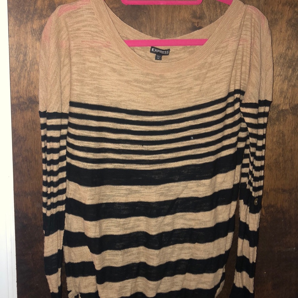 Black and caramel colored long sleeve shirt